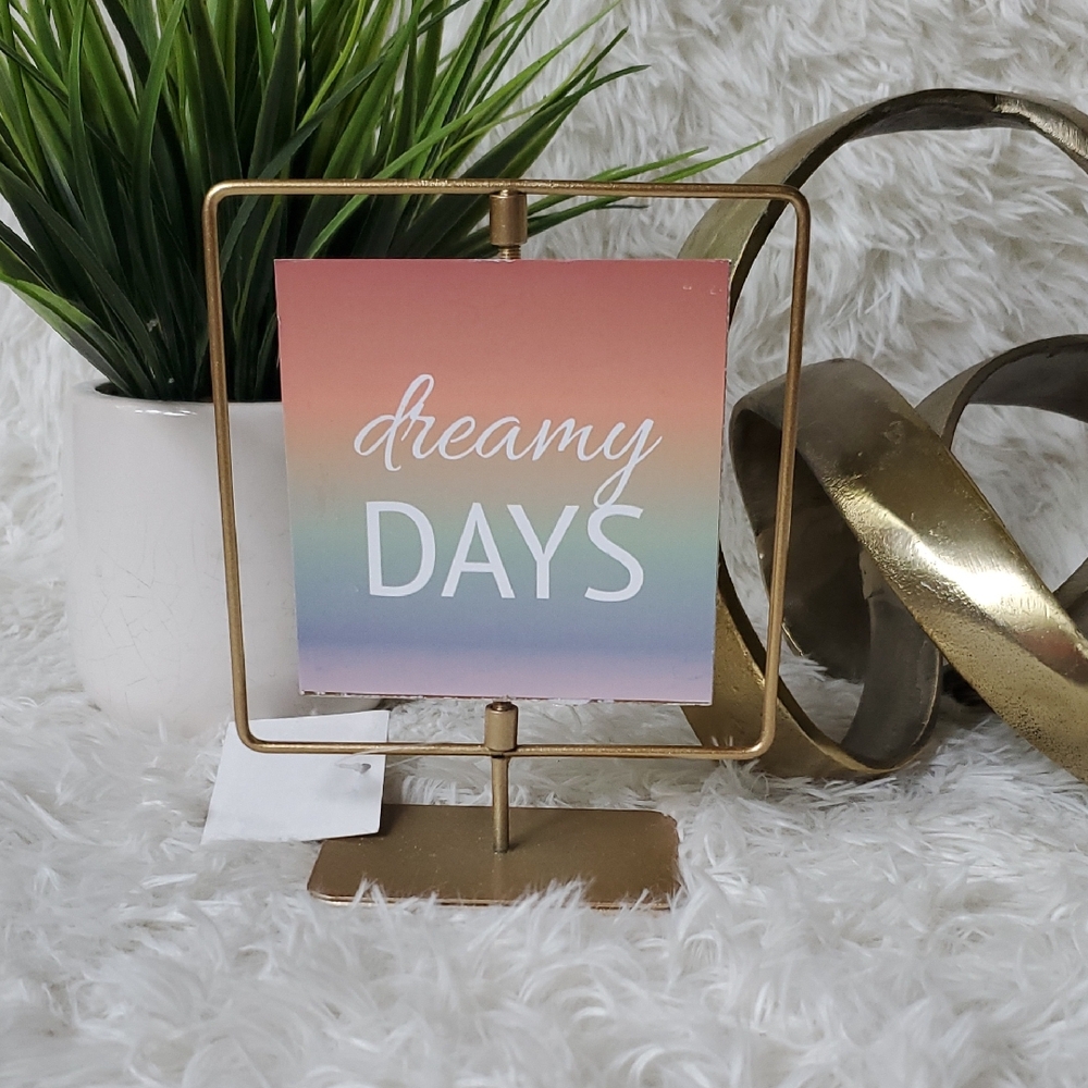 Small Reversible Spinning Gold & Rainbow Sign "Dreamy Days" & "Memorable Nights"